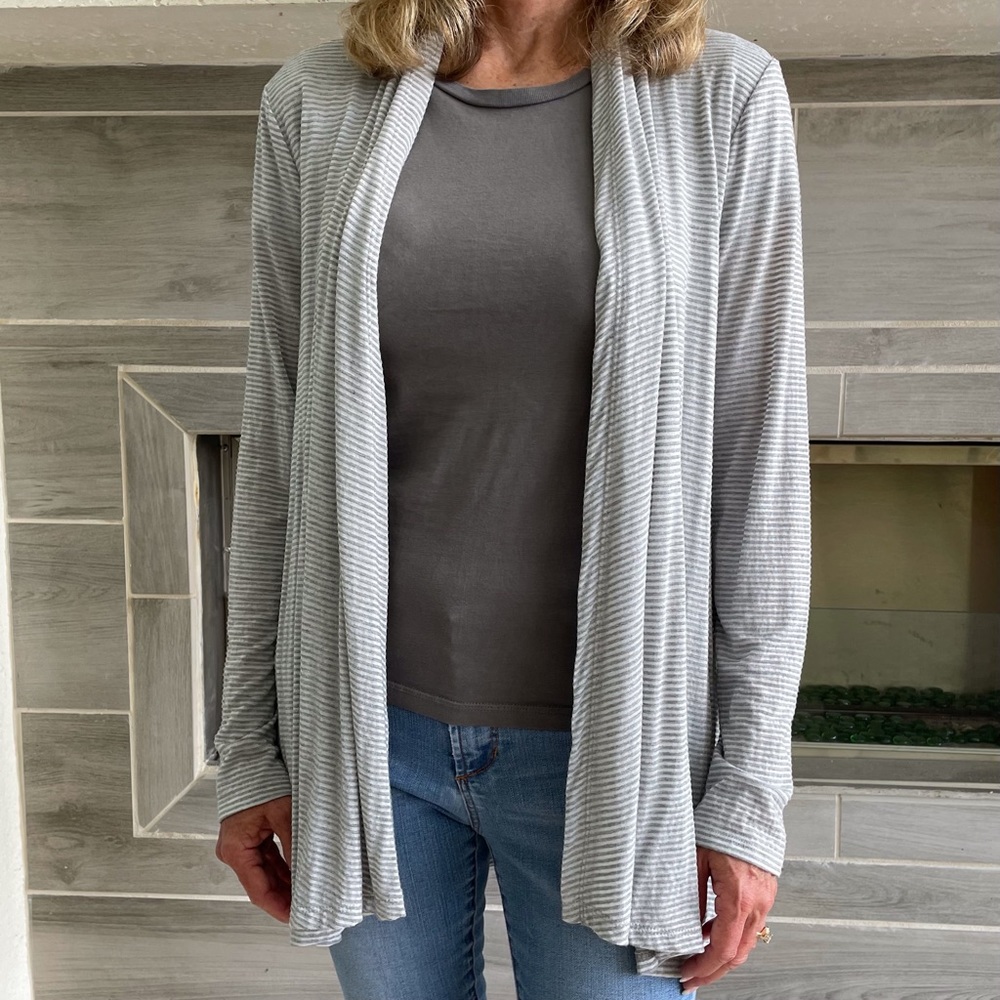 Gibson Light weight Ribbed Knit Long Sleeve, Open Draped Front Cardigan …